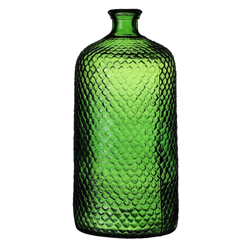 Foto van Natural living bloemenvaas scubs bottle - groen geschubt transparant - glas - d18 x h42 cm - vazen