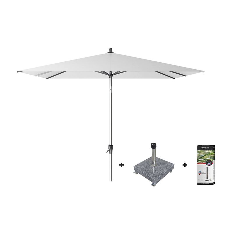 Foto van Platinum riva stokparasol 2.5x2.5 - white met voet en hoes