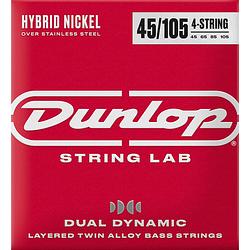 Foto van Dunlop dbhyn45105 string lab dual dynamic hybrid nickel .045-.105 low tension snarenset voor basgitaar
