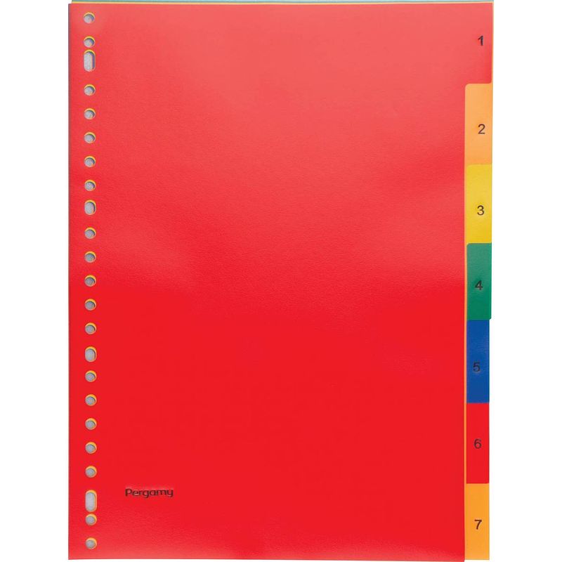 Foto van Pergamy tabbladen, ft a4, 23-gaatsperforatie, pp, geassorteerde kleuren, set 1-7