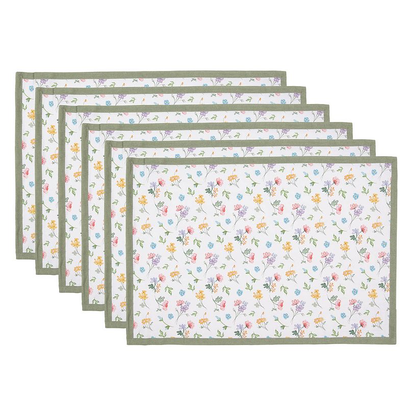 Foto van Clayre & eef placemats set van 6 48x33 cm wit groen katoen bloemen wit