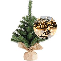 Foto van Mini kerstboom 45 cm - met kerstverlichting warm wit 300 cm - 40 leds - kunstkerstboom