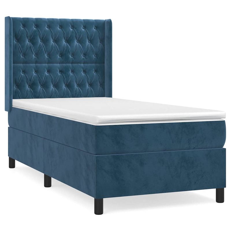 Foto van The living store boxspringbed - fluweel - 203 x 93 x 118/128 cm - donkerblauw