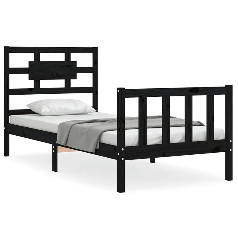 Foto van The living store - bedframe - grenenhout - 205.5x95.5x100 cm - zwart