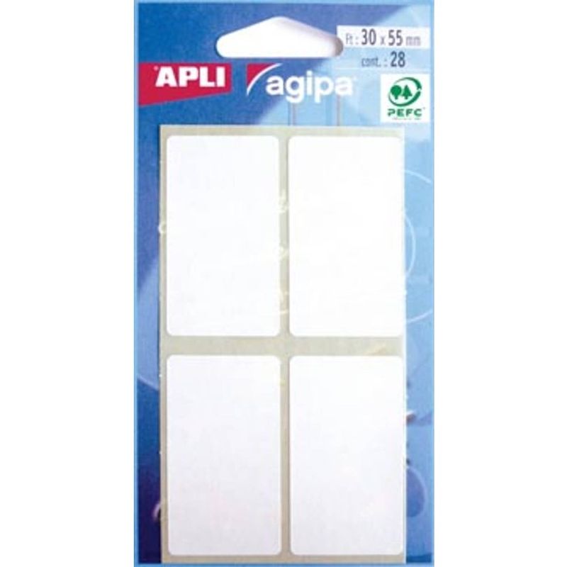 Foto van Agipa witte etiketten in etui ft 30 x 55 mm (b x h), 28 stuks, 4 per blad