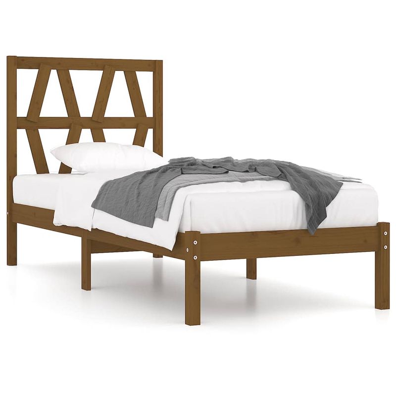 Foto van The living store houten bedframe - massief grenenhout - 205.5 x 105.5 x 31 cm - honingbruin