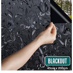 Foto van Verduisteringsdoek 45x200cm - raamfolie verduisterend - anti inkijk - isolerend - statisch - bloemen/zwart