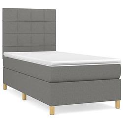 Foto van The living store boxspringbed donkergrijs - 203 x 100 x 118/128 cm - pocketvering matras - middelharde ondersteuning -