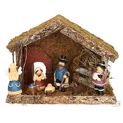 Foto van Complete kinder kerststal met 7x st kerststal beelden - 32 x 17 x 25 cm - hout/polyresin - kerststallen