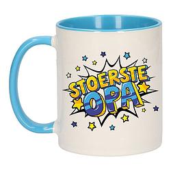 Foto van Stoerste opa cadeau mok / beker wit en blauw 300 ml - feest mokken