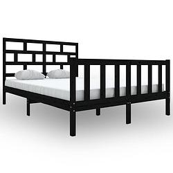 Foto van The living store houten bedframe - 205.5 x 165.5 x 69.5 cm - grenenhout - zwart