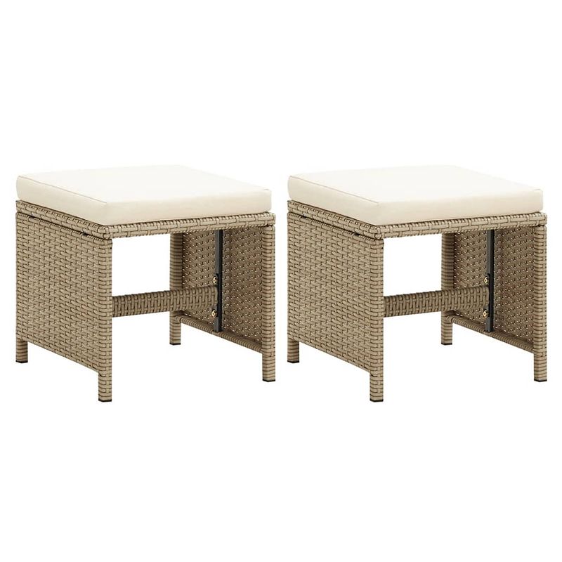 Foto van Vidaxl tuinkrukken 2 st met kussens poly rattan beige