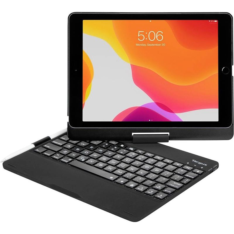 Foto van Targus thz857no tablettoetsenbord met bookcover geschikt voor merk: apple ipad (7e generatie), ipad (8e generatie), ipad air 10.5, ipad pro 10.5