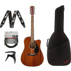 Foto van Fender cd-60sce all mahogany elektrisch-akoestische westerngitaar + gigbag + accessoires