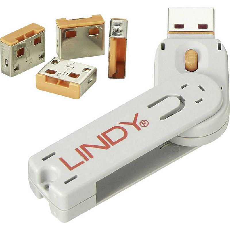 Foto van Lindy usb-lock + key usb-poortslot set van 4 stuks oranje incl. 1 sleutel