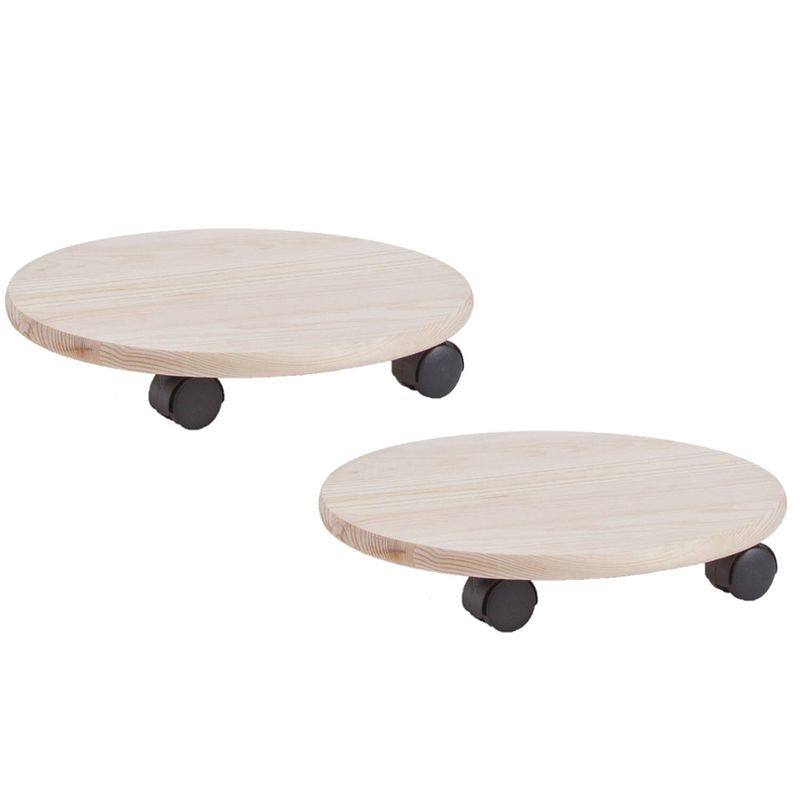 Foto van Set van 2x stuks planten trolleys/multiroller naturel hout rond 35 cm - trolleys voor kamerplanten max 100 kg