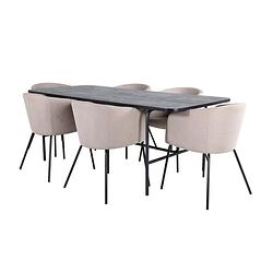 Foto van Unobl eethoek eetkamertafel zwart en 6 berit eetkamerstal beige.