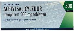 Foto van Ratiopharm acetylsalicylzuur 500mg tabletten 20st