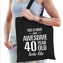 Foto van Awesome 40 year / 40 jaar cadeau tas zwart voor dames - feest boodschappentassen