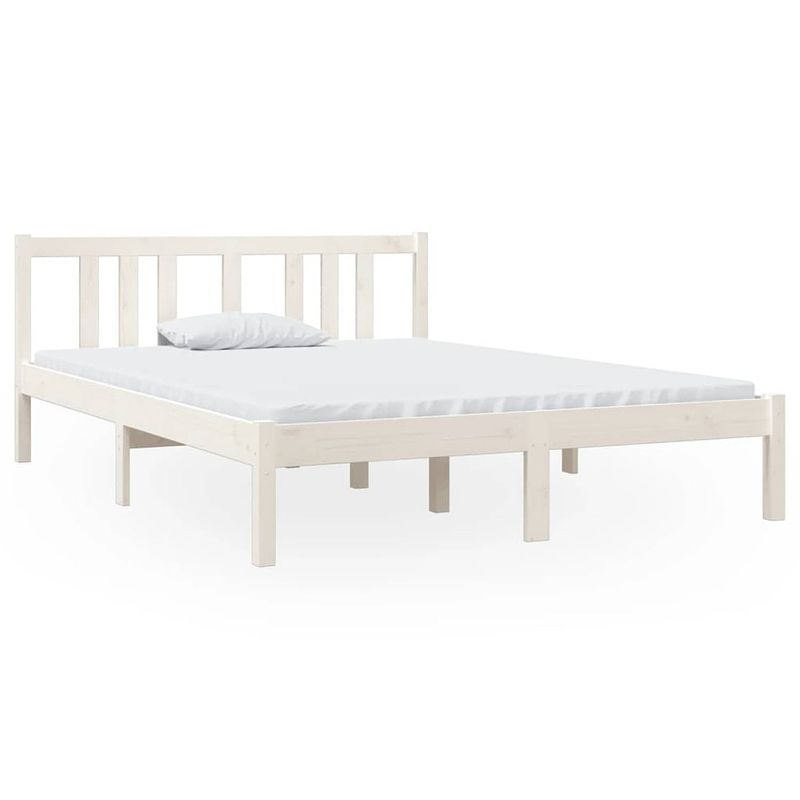 Foto van Vidaxl bedframe massief hout wit 135x190 cm 4ft6 double