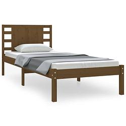 Foto van The living store houten bedframe - grenenhout - 205.5 x 96 x 100 cm - honingbruin