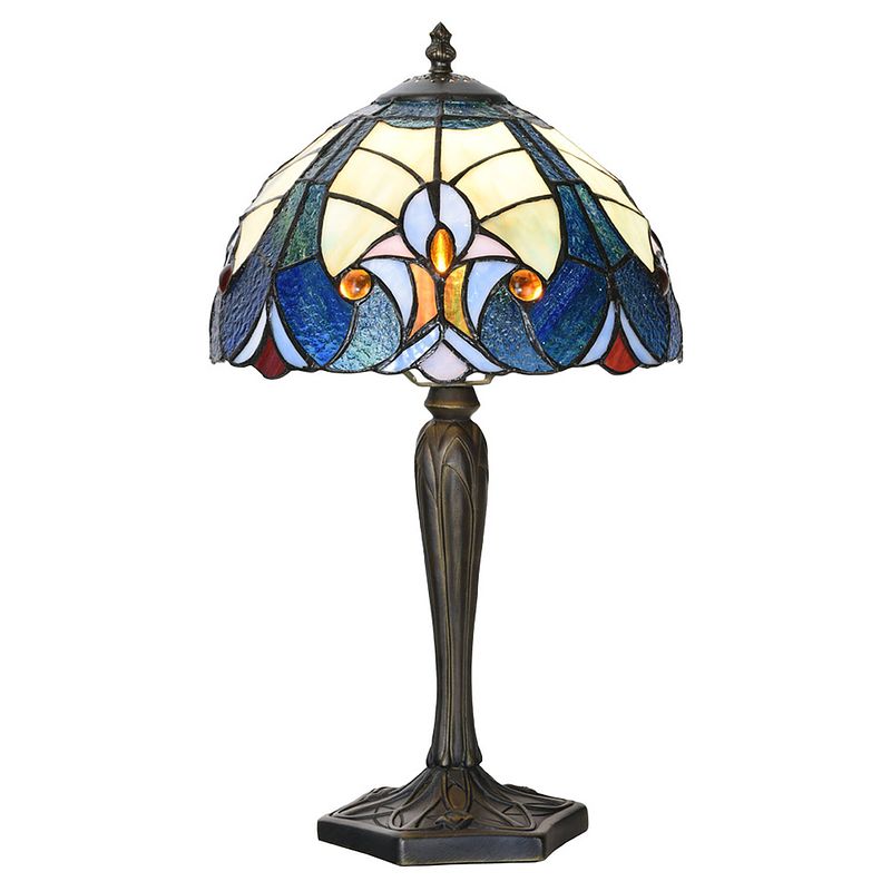 Foto van Lumilamp tiffany tafellamp ø 25x40 cm blauw glas tiffany bureaulamp blauw tiffany bureaulamp