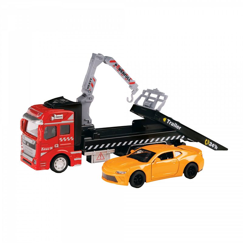 Foto van Toi-toys sleepwagen met auto metal jongens rood/oranje