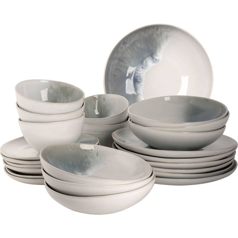 Foto van Palmer serviesset nordic stoneware 6-persoons 24-delig wit groen