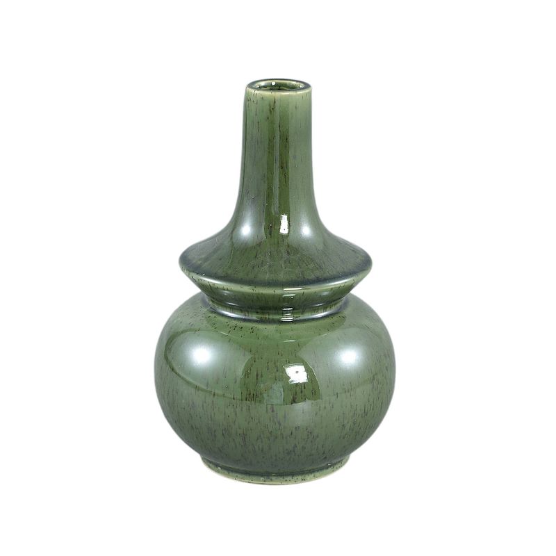 Foto van Ptmd cyra dark green ceramic pot bulb shape m