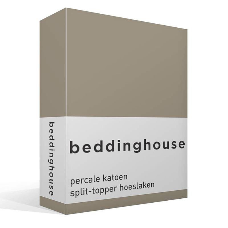 Foto van Beddinghouse percale katoen split-topper hoeslaken - 100% percale katoen - 2-persoons (140x200 cm) - taupe