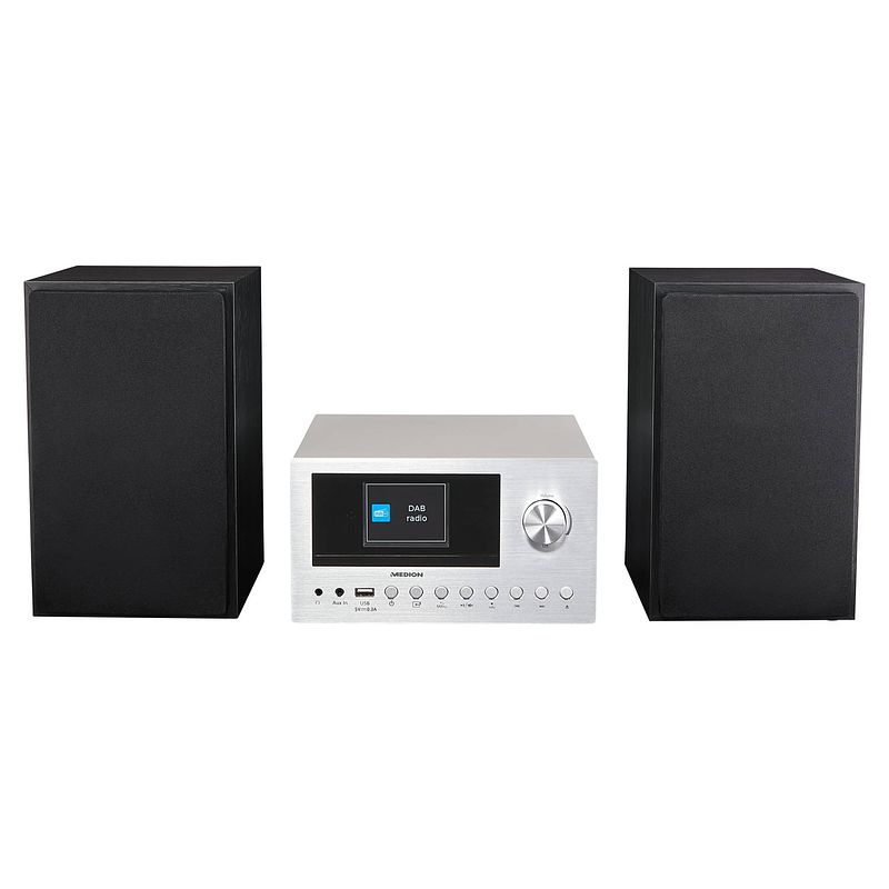 Foto van Medion life micro audio systeem p85003 zilver 2 x 15w rms internetradio dab+ bluetooth 5.0 cd speler wifi