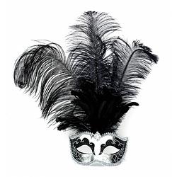 Foto van Zilver venetiaans oogmasker met zwarte veren - verkleedmaskers