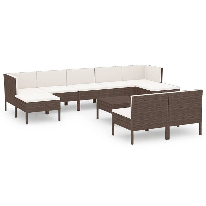 Foto van Vidaxl 10-delige loungeset met kussens poly rattan bruin