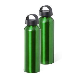 Foto van Bellatio design waterfles/drinkfles/sportfles - 2x - metallic groen - aluminium - 800 ml - schroefdop - drinkflessen