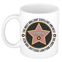 Foto van Bellatio decorations cadeau koffiemok voor de beste coach - walk of fame - keramiek - 300 ml - feest mokken