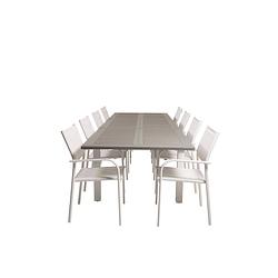 Foto van Albany tuinmeubelset tafel 100x224/324cm en 8 stoel santorini wit, grijs.