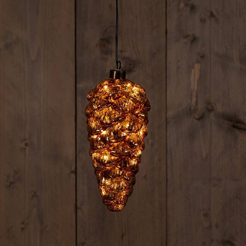 Foto van Anna'ss collection - glass pinecone antique gold 20x9cm 15led classic warm /