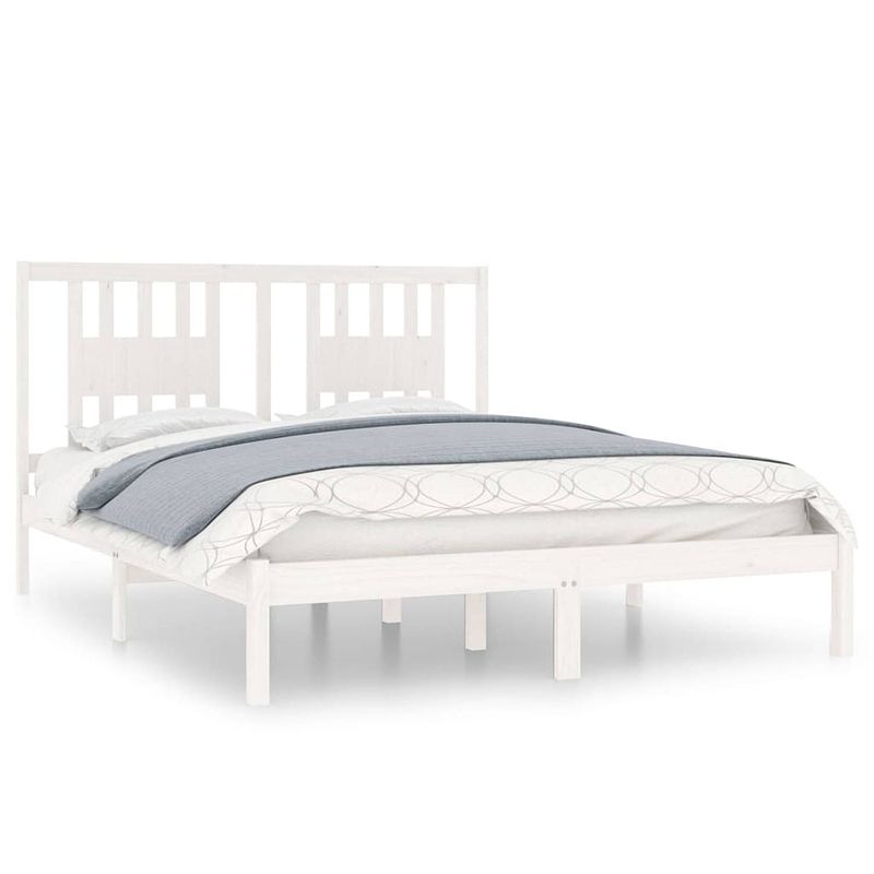 Foto van The living store houten bedframe - klassiek - bedden - afmetingen- 205.5 x 146 x 100 cm - kleur- wit