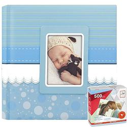Foto van Fotoboek/fotoalbum cinzia baby jongetje met 30 paginas blauw 31 x 31 x 3 cm inclusief plakkers - fotoalbums