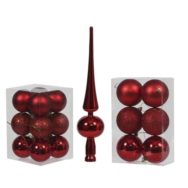 Foto van Kerstversiering set kerstballen met piek rood 6 - 8 cm - pakket van 36x stuks - kerstbal