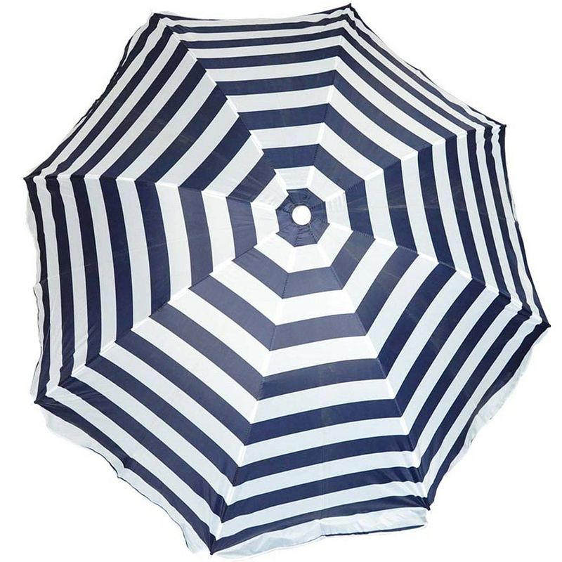 Foto van Parasol - blauw/wit - gestreept - d140 cm - uv-bescherming - incl. draagtas - parasols