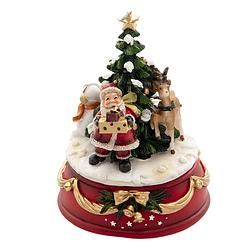 Foto van Haes deco - muziekdoos kerstboom ø 10x14 cm - rood - kerst figuur, kerstdecoratie