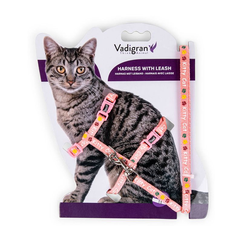 Foto van Dierenbenodigdheden vadigran harnas+leiband kitty cat roze15-22/30-32cm+120cm