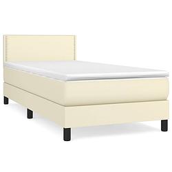 Foto van The living store boxspringbed - crème kunstleer - 203 x 80 x 78/88 cm - verstelbaar hoofdbord - pocketvering matras -