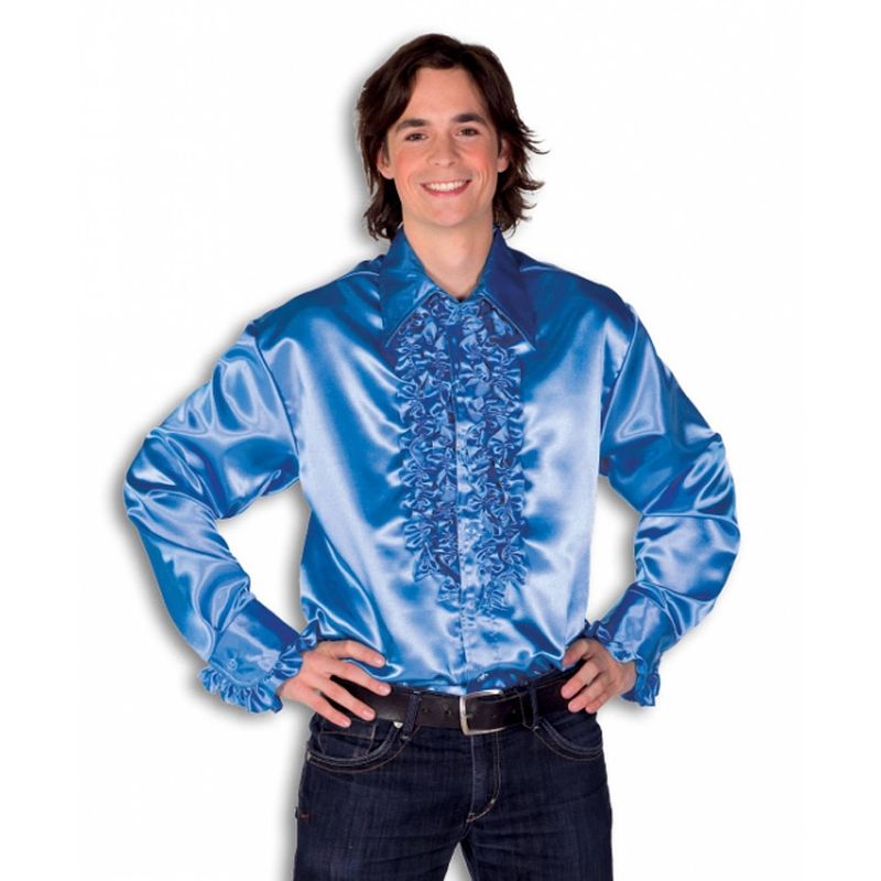 Foto van Luxe heren rouche overhemd blauw 54 (xl) - carnavalsblouses