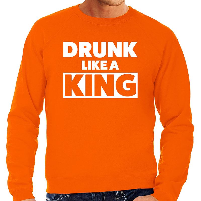 Foto van Drunk like a king sweater oranje voor heren - koningsdag truien 2xl - feesttruien