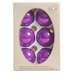 Foto van 6x stuks glazen kerstballen paars 7 cm glans - kerstbal