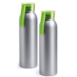 Foto van 2x aluminium drinkfles/waterfles met groene dop 650 ml - drinkflessen