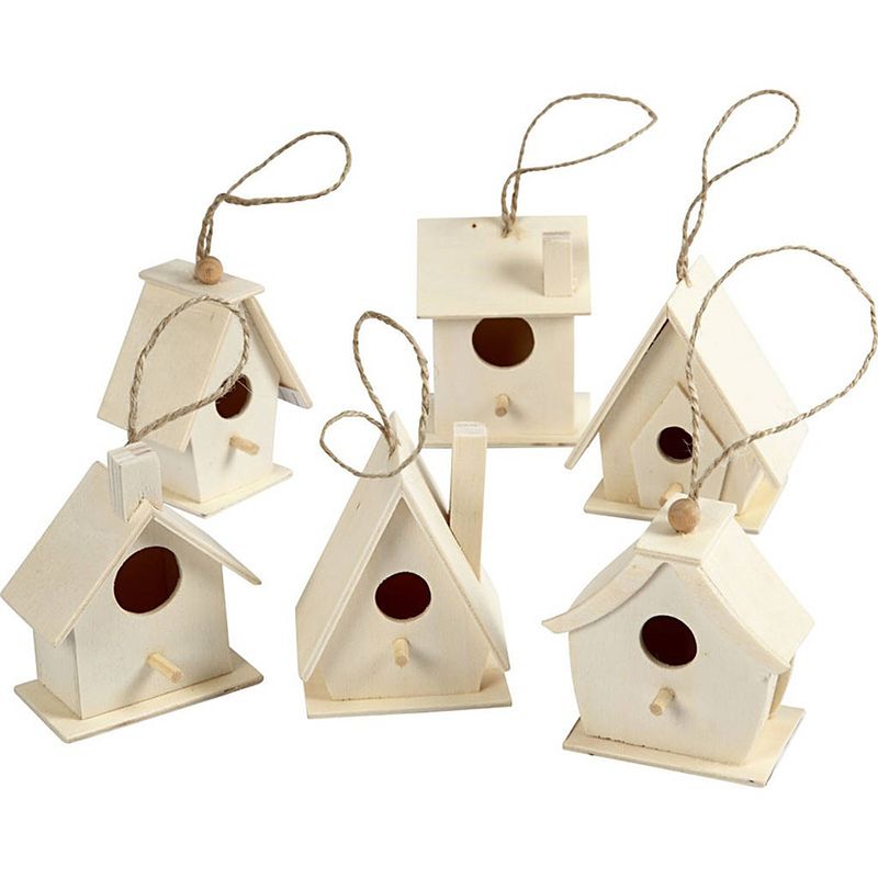 Foto van 6x houten hobby knutsel vogelhuisje 7 cm - hobbydecoratieobject