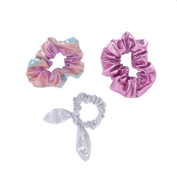 Foto van Scrunchie set roze-zilver 3 stuks